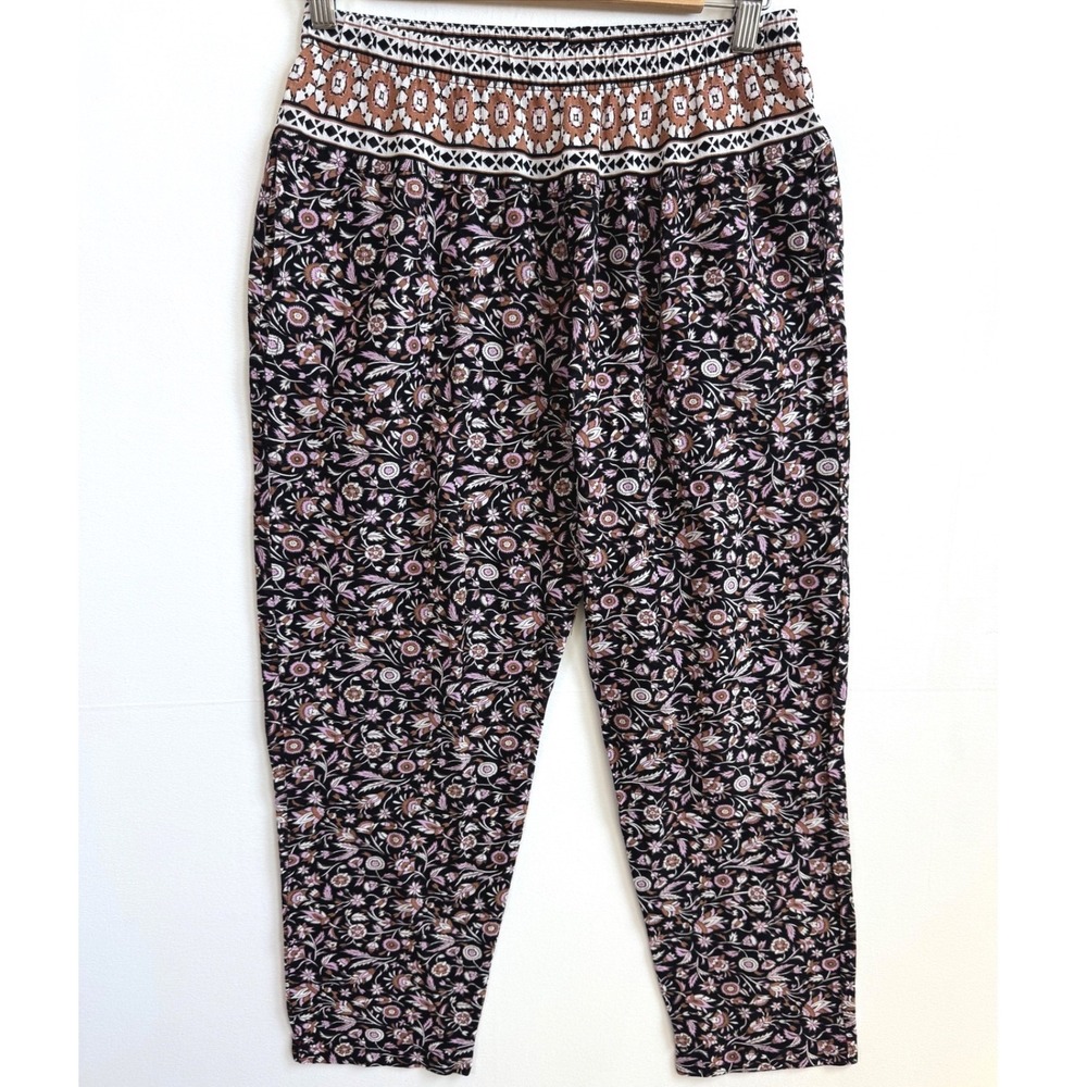 Xirena Payton Boho Floral Print Cotton Gauze Tapered Pants Sm Black Brown FLAW